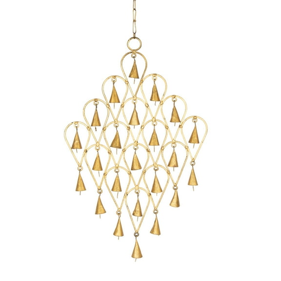 Diamond Shaped Brass Colored Windchime With Cylinder Bells