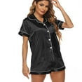thumbnail image 5 of Women's Satin Pajama Set Short Sleeve Pajamas Button Up Soft Cool Silky Pjs 2 Piece Fall Summer Comfy Black Medium, 5 of 5