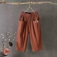thumbnail image 4 of iHPH7 Cotton Capri Pants for Women, Pull On Capris for Women, Lightweight Capris for Women, Baggy Pants, Casual Capri Pants for Women, Brown 3XL, 4 of 4