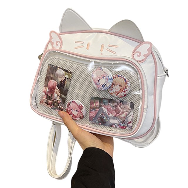 Tote Bag Women PU Ita Mochila Japonés Con Ventana Transparente Chic Hobo () White