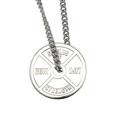 Men's Stainless Weight Plate Necklace-Romans 8:37 by Shields of Strength