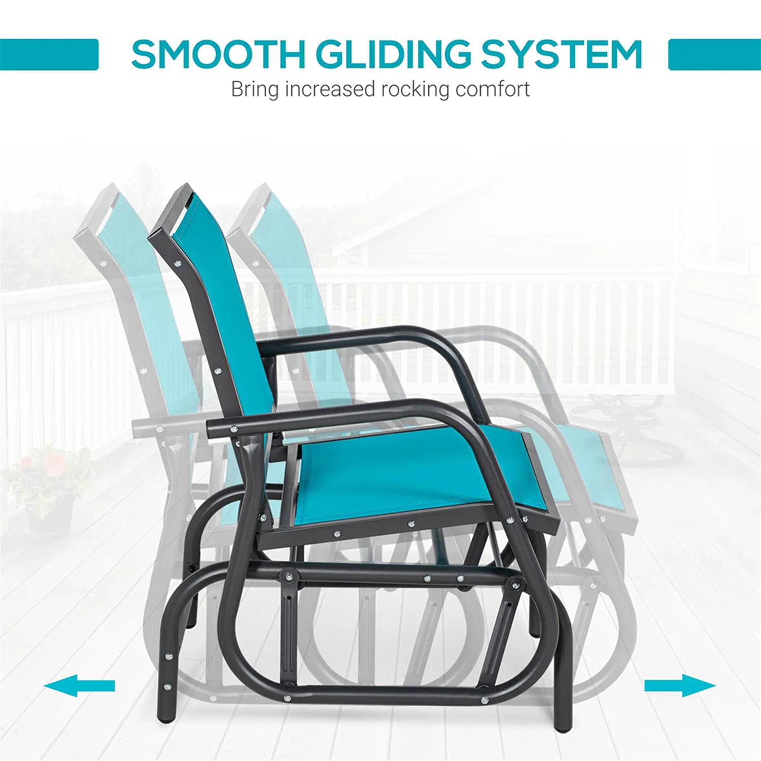 Demi Bonn Outdoor Glider Chairs, Metal Frame Swing Glider Chair with Breathable Mesh Fabric, Curved Armrests and Steel Frame for Garden, Poolside, Backyard, Balcony, Blue