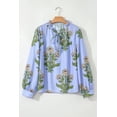 thumbnail image 3 of Women's Sky Blue Floral Print Long Puff Sleeve Blouse with Tie Neck - [ZhiHiMeRi] | L, 3 of 11