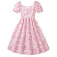 thumbnail image 1 of Odeerbi Niñas Verano Vestido Princesa Floral Cuello Cuadrado Puff Manga Corta Vestido Algodón Plisado, 1 of 8