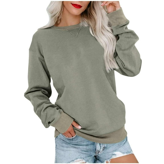 VERUGU Sweatshirt for Women Casual Crewneck Pullover Fall Loose Long Sleeve Lightweight Tunic Tops Fashion Solid Shirts Army Green XXL