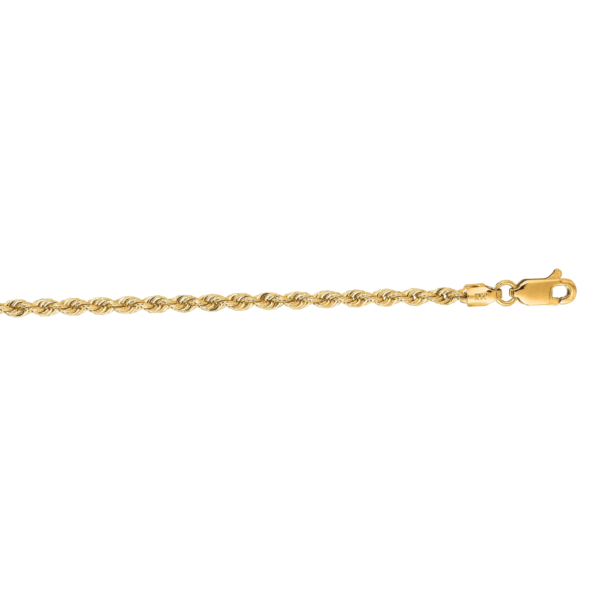14K Yellow Gold 7in 2.5mm Solid Rope Chain Bracelet with Lobster Clasp