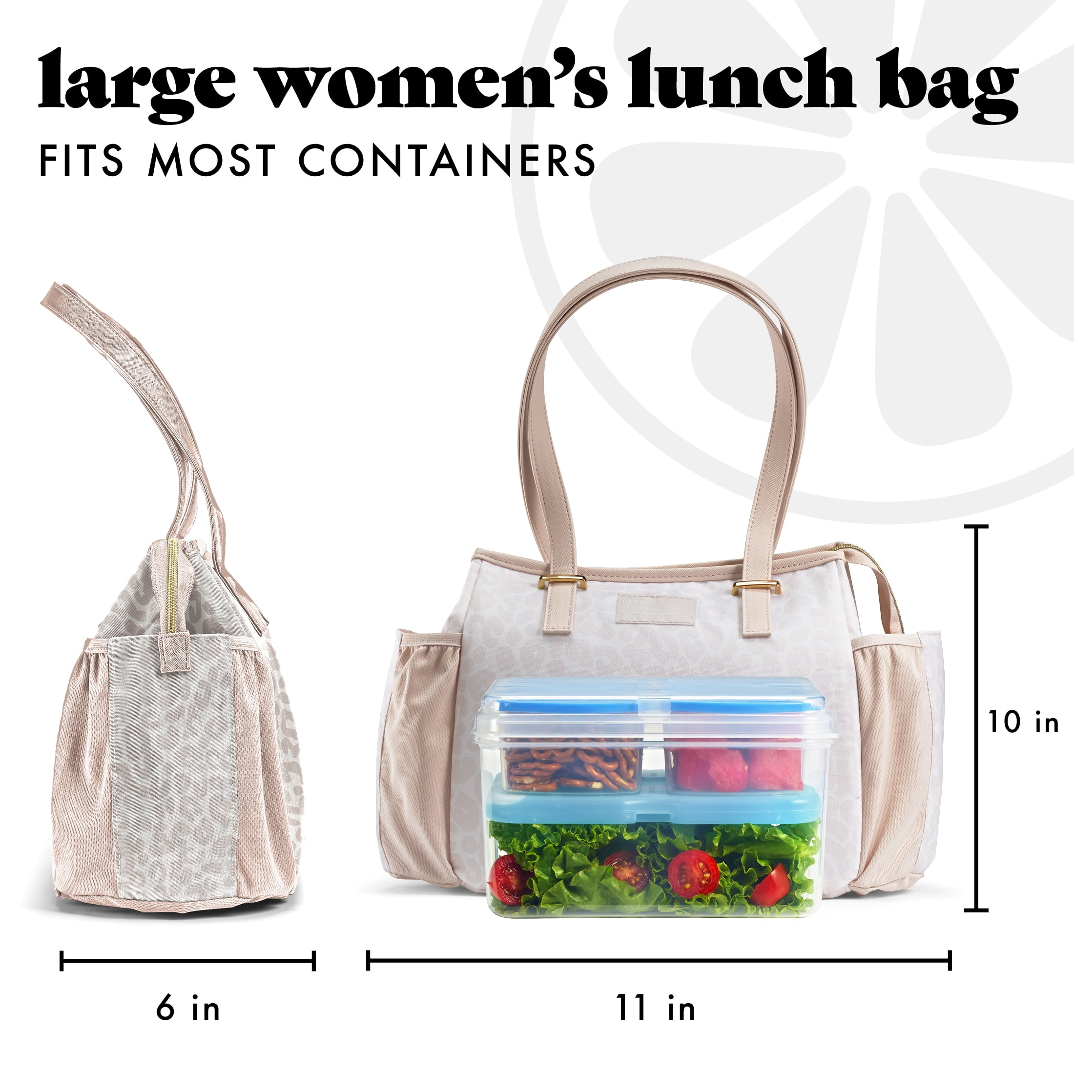 Fit + Fresh Copley Insulated Lunch Bag for Women, Ivory Leopard Print