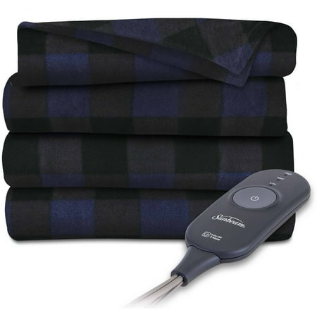 Sunbeam Fleece 60" x 50" Electric Heated Navy Buffalo Plaid Throw Blanket, 1 Each