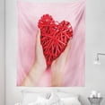 thumbnail image 1 of Love Tapestry, Scribble Heart in Hands Photo on Pinkish Pastel Background Valentine's Day, Fabric Wall Hanging Decor for Bedroom Living Room Dorm, 5 Sizes, Rose and Dark Coral, by Ambesonne, 1 of 1