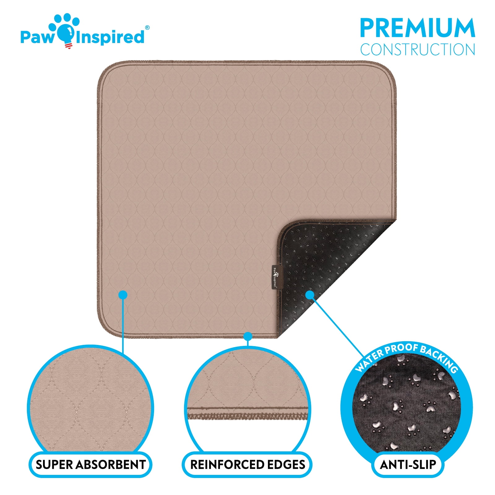 2ct Paw Inspired Washable Dog Pee Pads, 32x30 inch Reusable Puppy Training Pads for Dogs, Waterproof Whelping Pads, Absorbent Washable Puppy Pads, Non-Slip