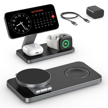 3-in-1 Magnetic Foldable Wireless Charging Station - Fast Charging Compatible with MagSafe (iPhone 16/15/14/13/12), Apple Watch Ultra/SE/4-10 & AirPods Pro/4/3/2