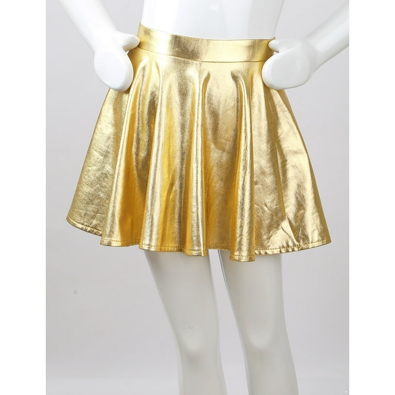 inhzoy Girls Shiny Metallic Skater Skort Skirt Gold 12 Walmart