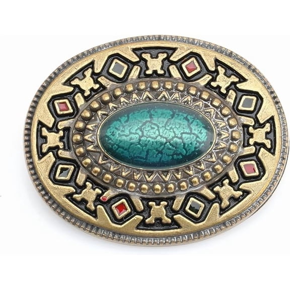 Oval Conchos with Turquoise, Antique Brass Finish, Screw Back, 2 Pack (S526)