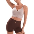 thumbnail image 4 of FRESOUGHT Conjuntos de entrenamiento para mujer 2 piezas acanalado cuello en V correa de hombro ajustable sujetador deportivo cintura alta pantalones cortos de yoga trajes, 4 of 4