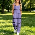 thumbnail image 4 of Girls Striped Printed Cami Jumpsuits Sleeveless Spaghetti Straps Jumpsuit Pants Casual Loose Trousers with Pockets Purple 15-16 Years, 4 of 7