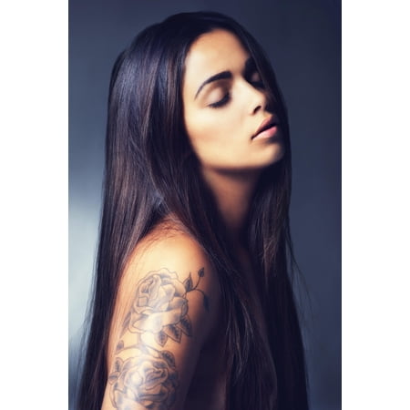 Shes a True Beauty Hot Secy Tattooed Brunette Photo Photograph Cool Wall Art Print Poster 12x18