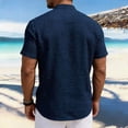 thumbnail image 4 of Gaukiv Men's Band Collar Shirts Short Sleeve Linen Blouses Relaxed Tops Navy M, 4 of 5