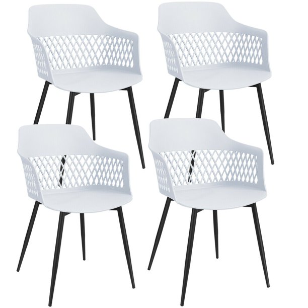 Gymax Set of 4 Dining Chair Modern Hollow Back Plastic Arm Chair w