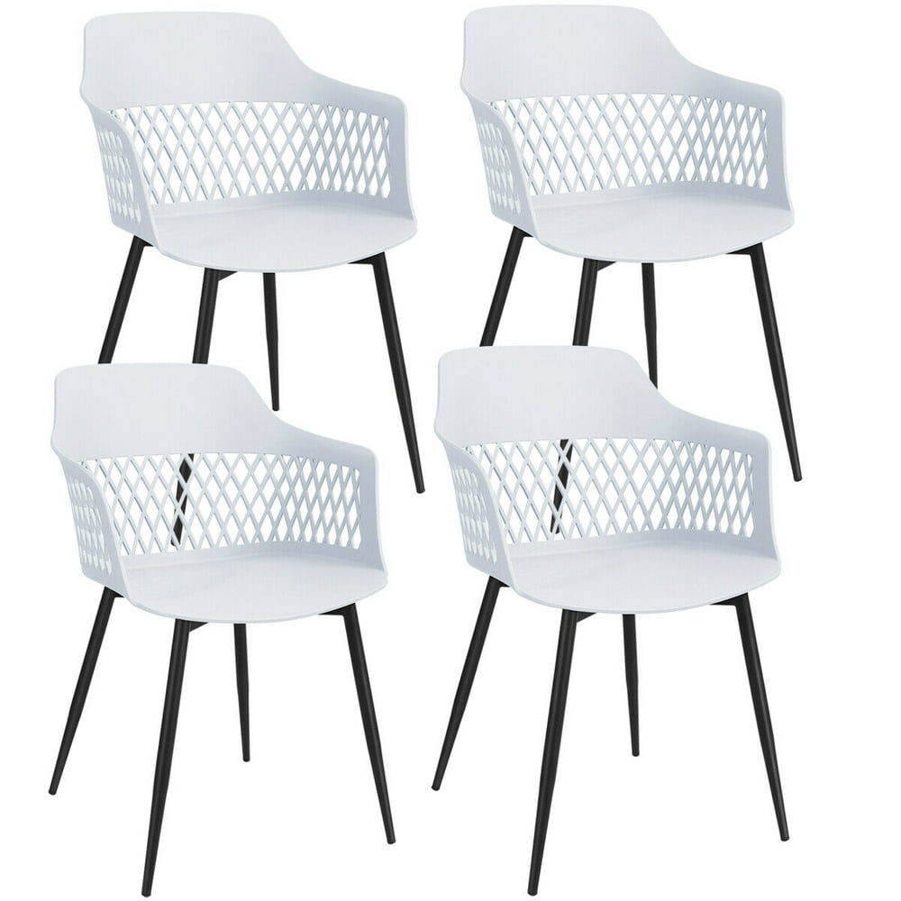 Gymax Set of 4 Dining Chair Modern Hollow Back Plastic Arm