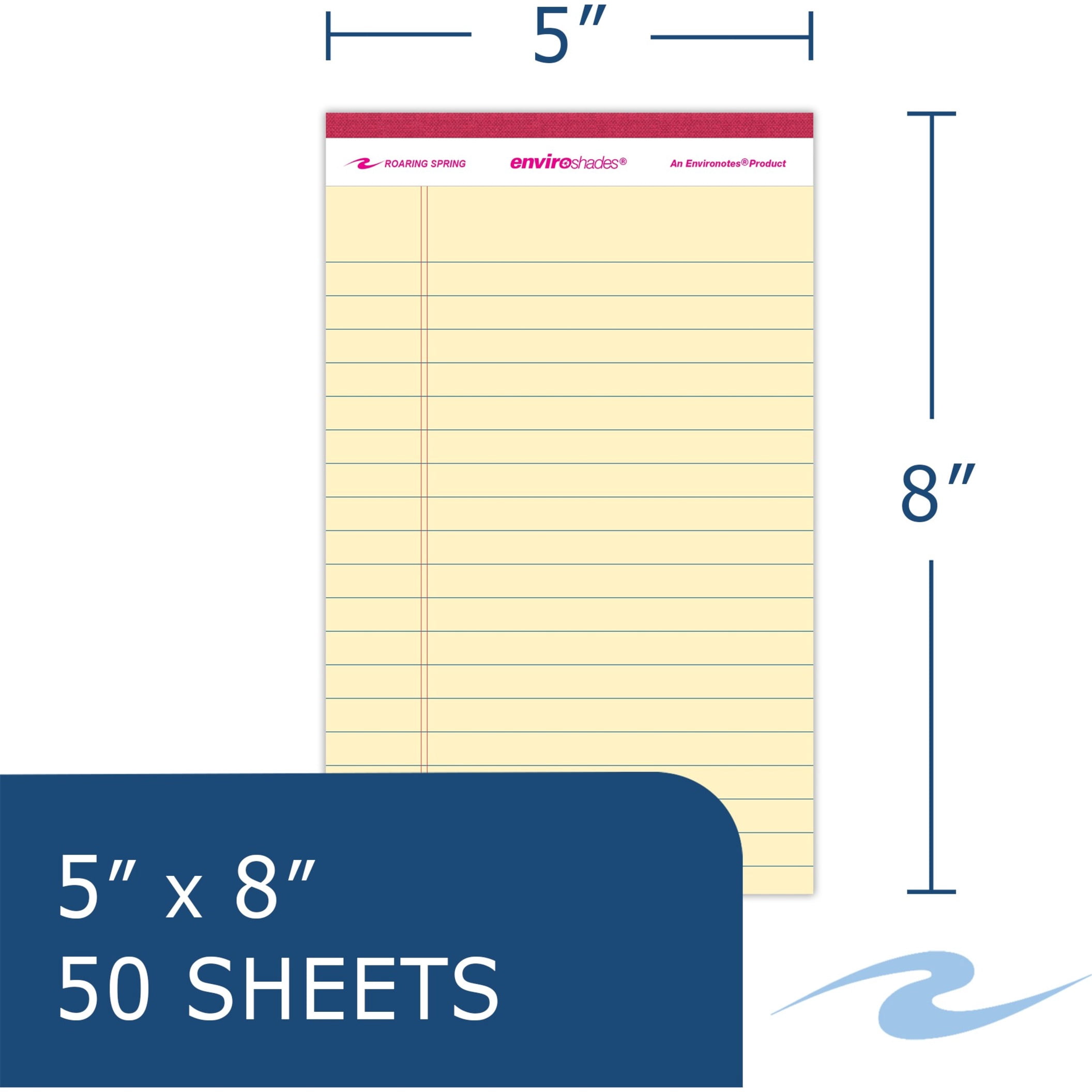 Roaring Spring Enviroshades Case of Mini Recycled Legal Pads, 12 Six Packs, 5" x 8" 50 Sheets, Assorted Colors