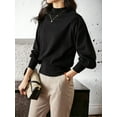 thumbnail image 2 of Chic Half Turtleneck Long-Sleeved Bottoming Shirt Top, Black, Large, 2 of 5