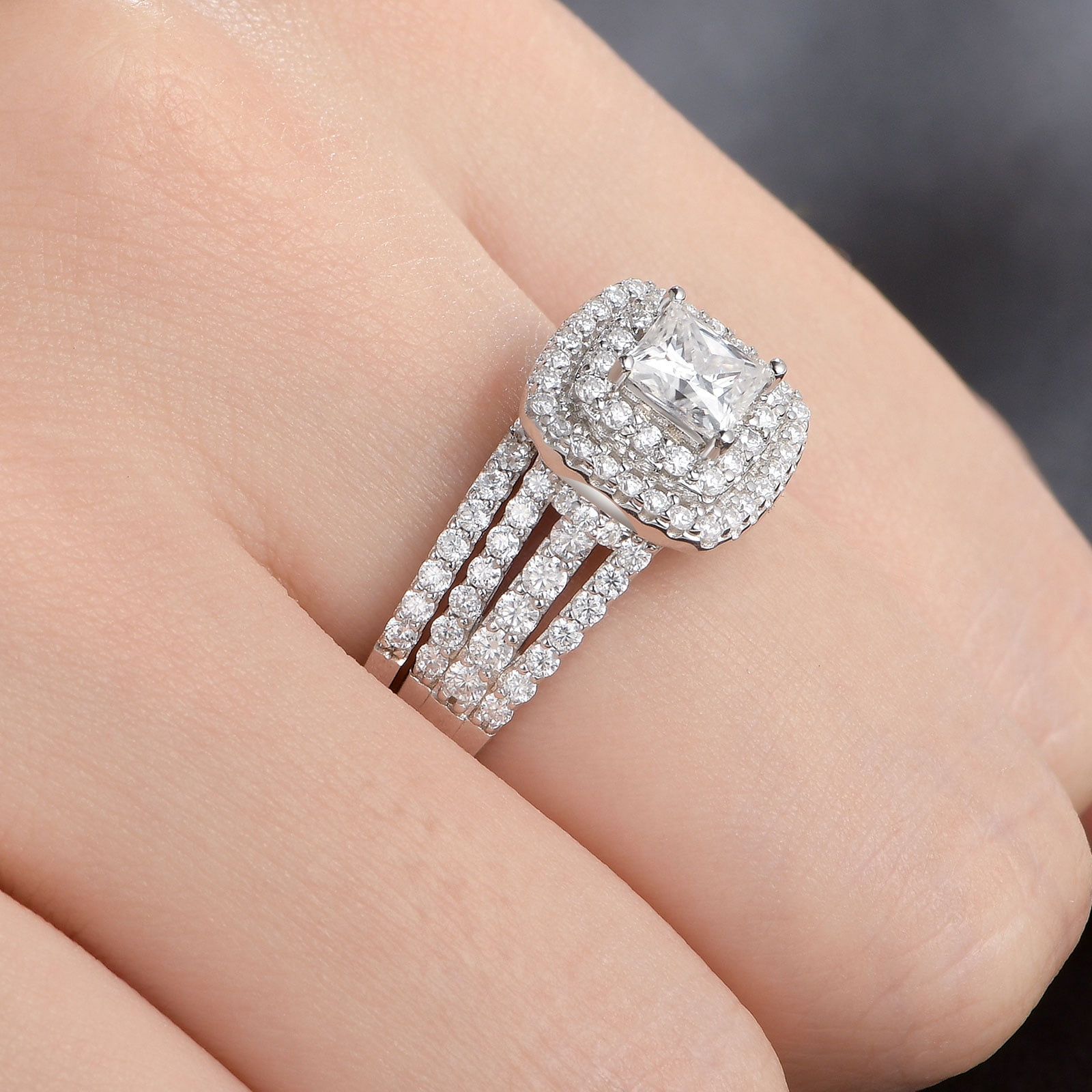 Newshe Jewellery Moissanite Rings For Women Wedding Ring Set 925 Sterling Silver 1.9ct Princess White Size 9