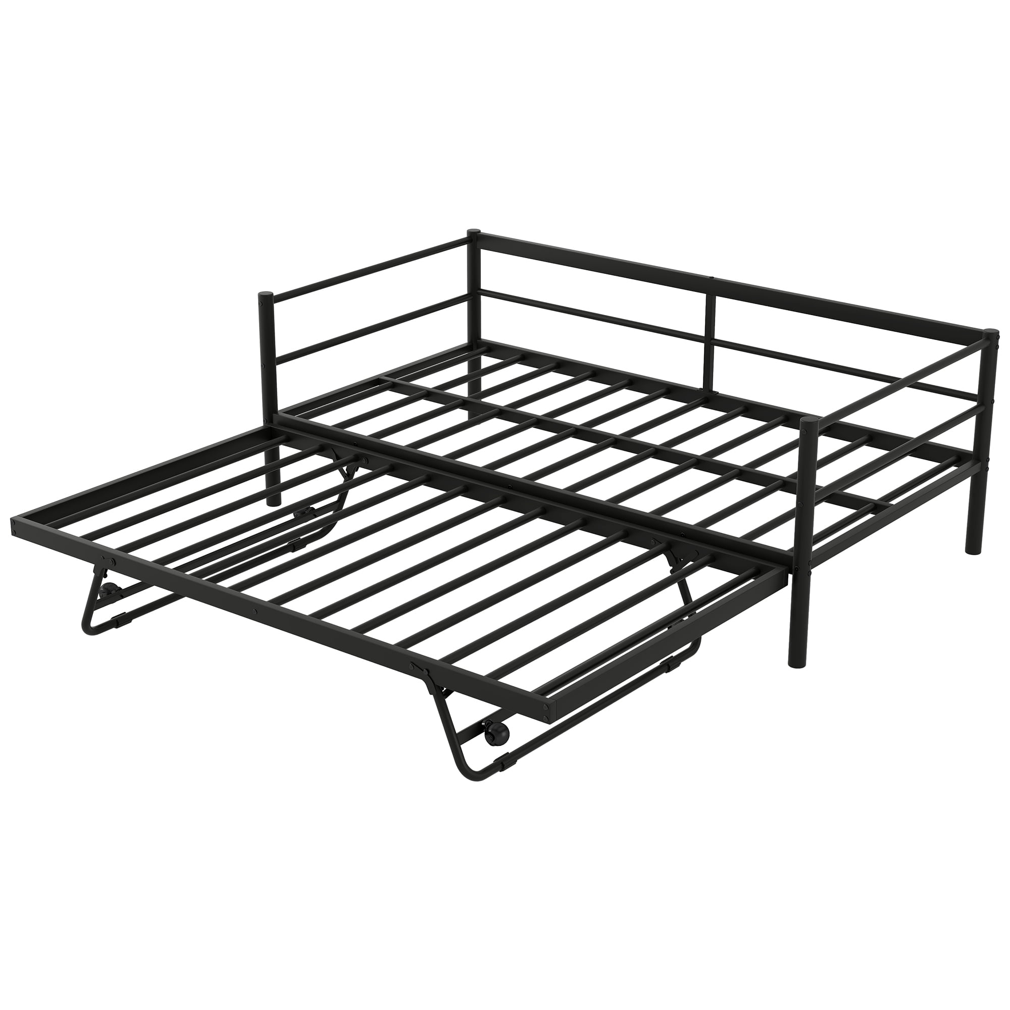 EUROCO Twin Metal Daybed with Pop-up Trundle and LED Light for Child, Solid Metal, No Box Spring Needed, Black