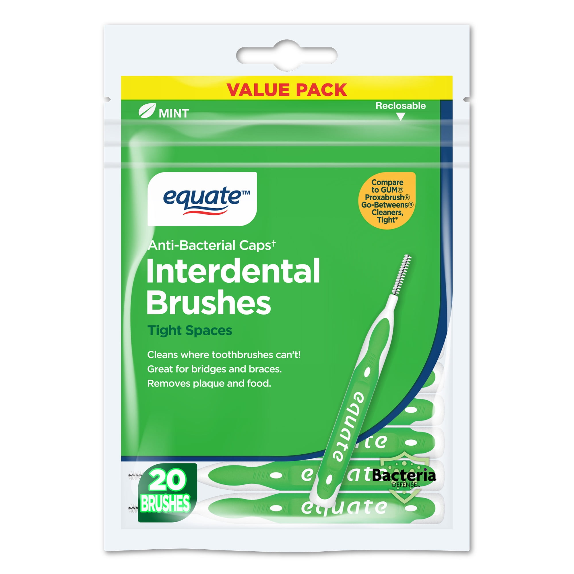Equate Interdental Brushes, Mint, Tight, 20 Count