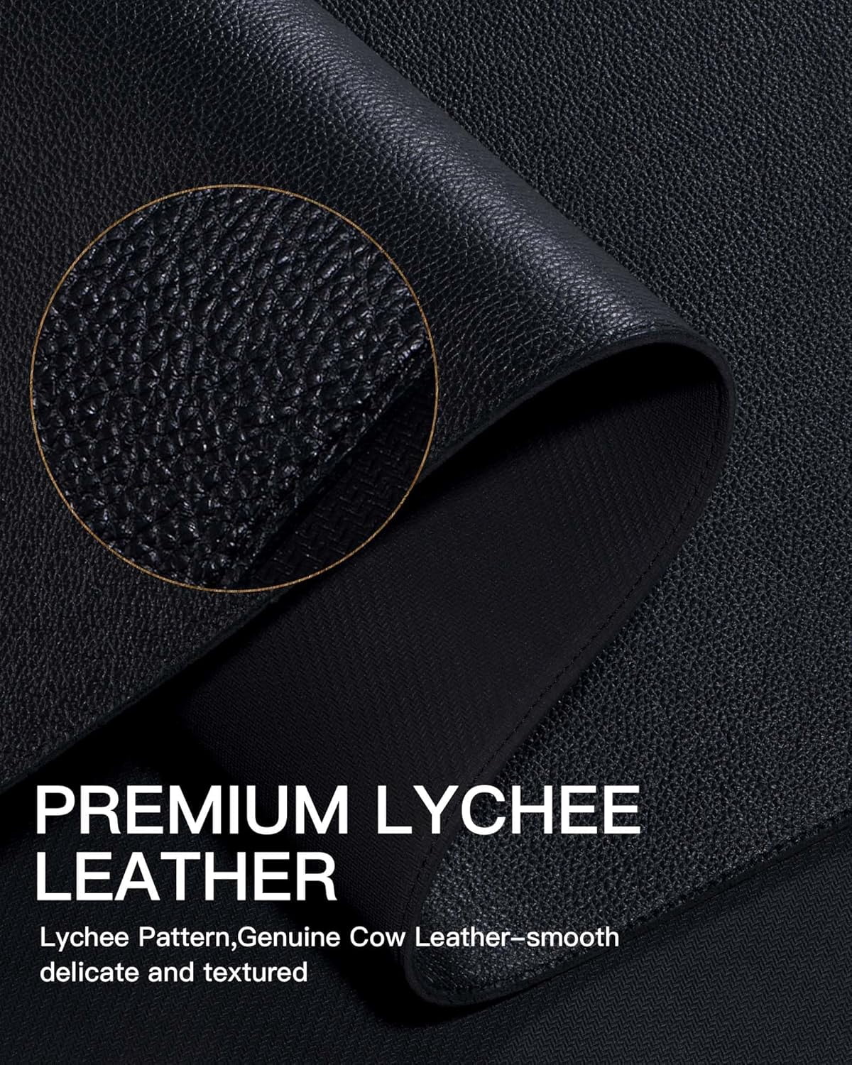 Genuine Leather Desk Mat, 35.4"X17" Leather Desk Mat, Office Desk Pad, Thick Desk Pad with Stitched Line, Non-Slip Laptop Writing Pad with Rubber Base(Black, 35.4"X17")