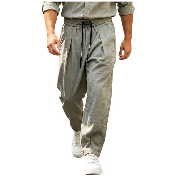 Guluxicc Athletic Pants for Men Elastic Waist Drawstring Long Straight Leg Trousers for Gym Workout Everyday Summer Fall