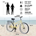 thumbnail image 5 of 26 Inch Beach Cruiser Bike, Steel Frame Single Speed Bicycles with Wide Wheels and Rear Coaster Brakes, Comfy Cruiser Bike for Men Women, Yellow, 5 of 7