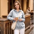 thumbnail image 3 of Women's Solid Color Pullover Hoodie with Drawstring Hood and Kangaroo Pocket Casual Everyday Sweatshirt, S-2XL, 3 of 6
