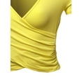 thumbnail image 4 of A2Y Women's Deep V-Neck Short Sleeve Unique Slim Fit Cross Wrap Shirt Crop Tops Yellow L, 4 of 6