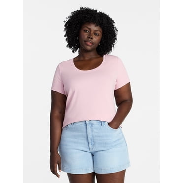 Terra & Sky Women's Plus Size Scoop Neck Rib Tee with Short Sleeves, Size 0X-5X