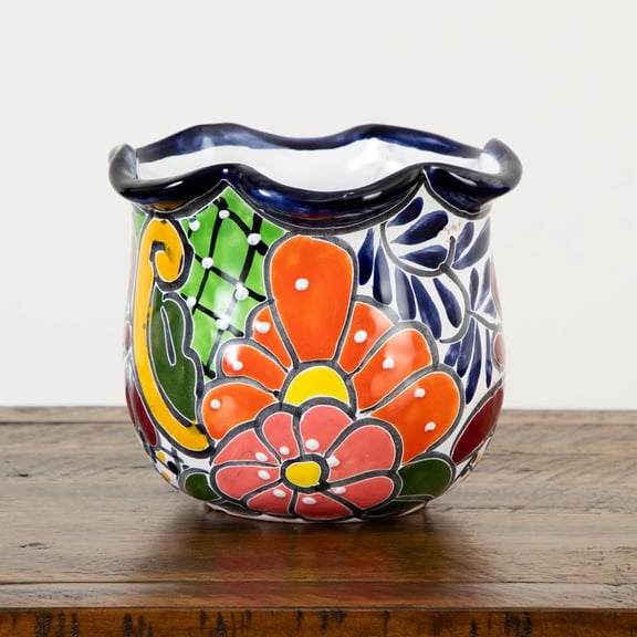6-in x 7-in Handcrafted Mexican Talavera Ceramic Planter