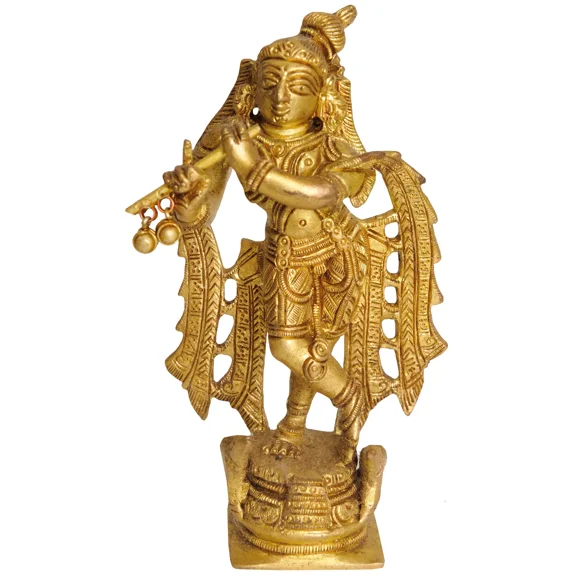 5" Shri Krishna Playing on Flute In Brass | Handmade | Made In India