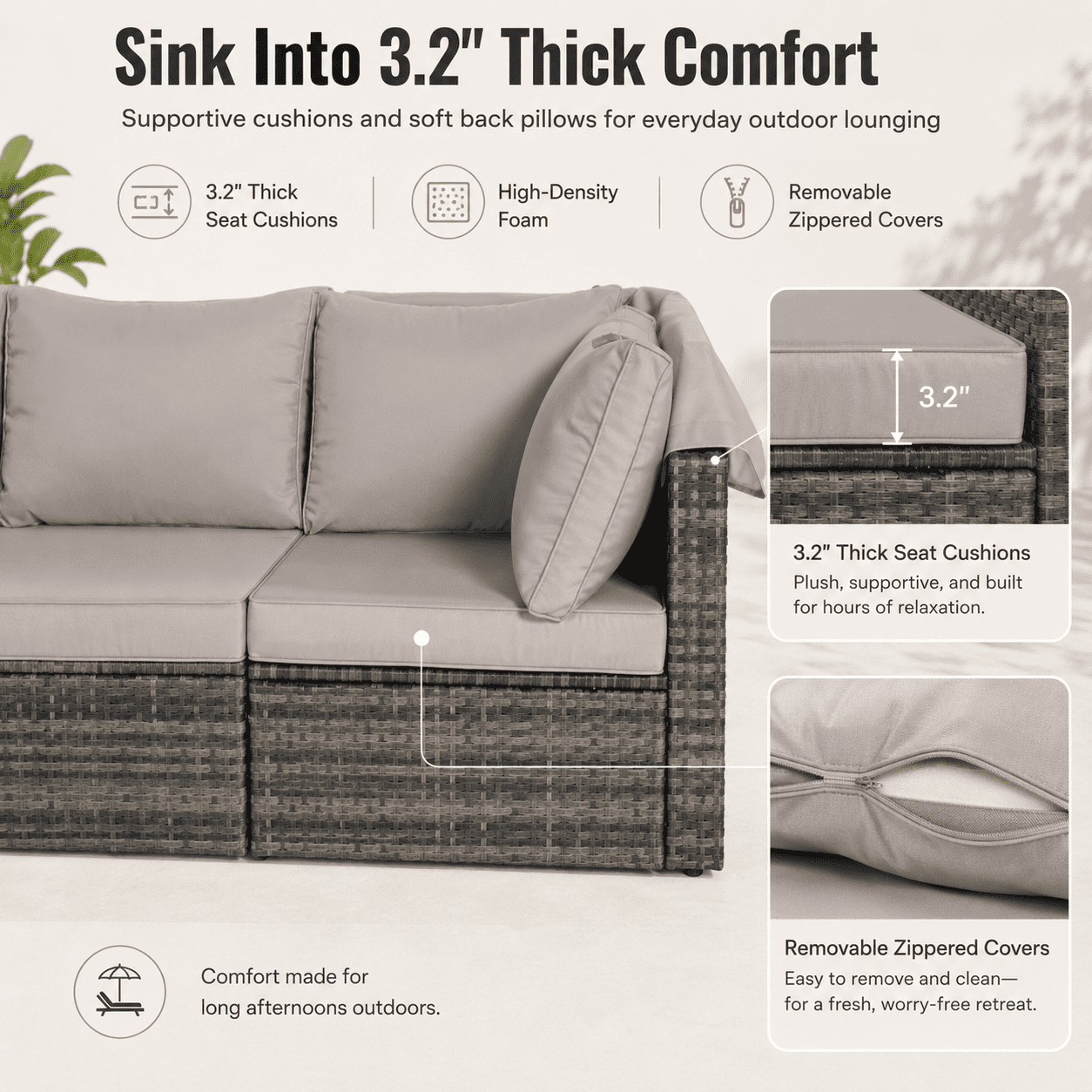 Outdoor Wicker Patio Furniture Set, 5-Piece Sectional Sofa with Canopy Daybed, All-Weather Rattan Conversation Set with Cushions & Table for Backyard Garden Poolside