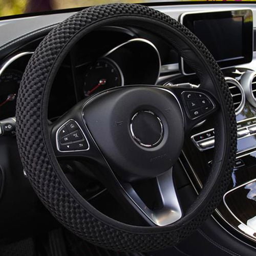 Easy Carry,Warm in Winter and Cool in Summer Odorless Elastic Stretch Steering Wheel Cover Anti-Slip Universal 15 Inch Automotive Steering Wheel Cover Microfiber Breathable Ice Silk Blue 