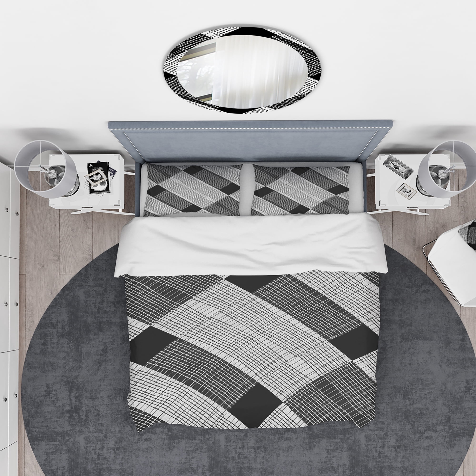 Designart 'Black and White Check Stipes Pattern' Modern & Contemporary Duvet Cover Set