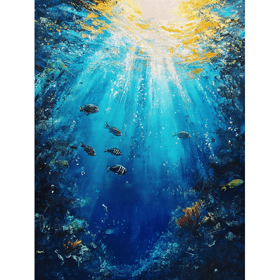Ocean Underwater Scene Canvas Painting，Suitable for Living Room，Bedroom，Office，Bathroom，and Hallway Decoration.
