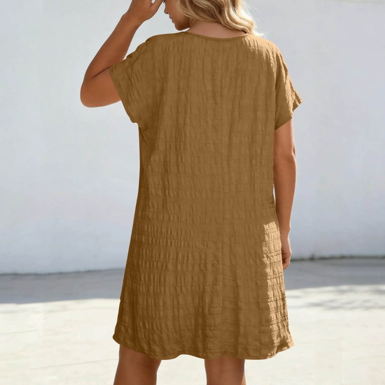 plus size brown t shirt dress Qodauz Women Plus Size Short Sleeve T-Shirt Dress Loose Summer Beach Vacation V Neck Casual Flowy Midi Dresses Brown 4XL, Women's
