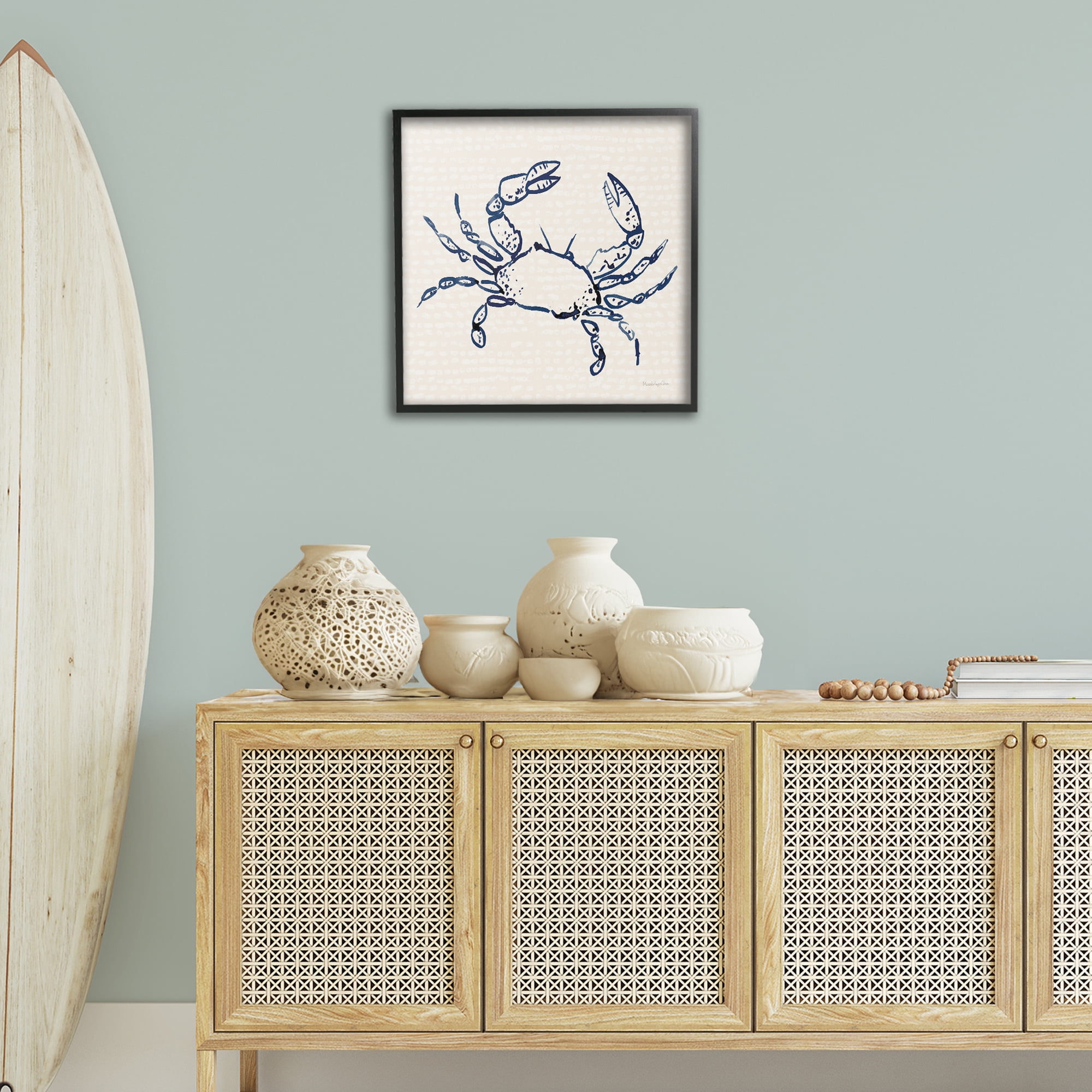 Stupell Industries Crab with Dotted Background Animals & Insects Painting Black Framed Art Print Wall Art, 24 x 24