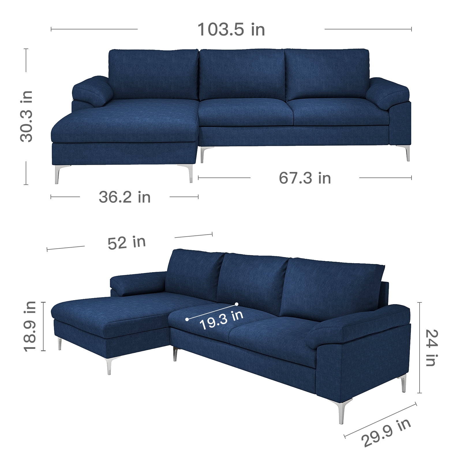 Kepooman Modern L-Shaped Convertible Sofa, Sectional Sofa Bed for Small Space Living Room, Blue Kepooman Modern L-Shaped Convertible Sofa, Sectional Sofa Bed for Small Space Living Room, Blue