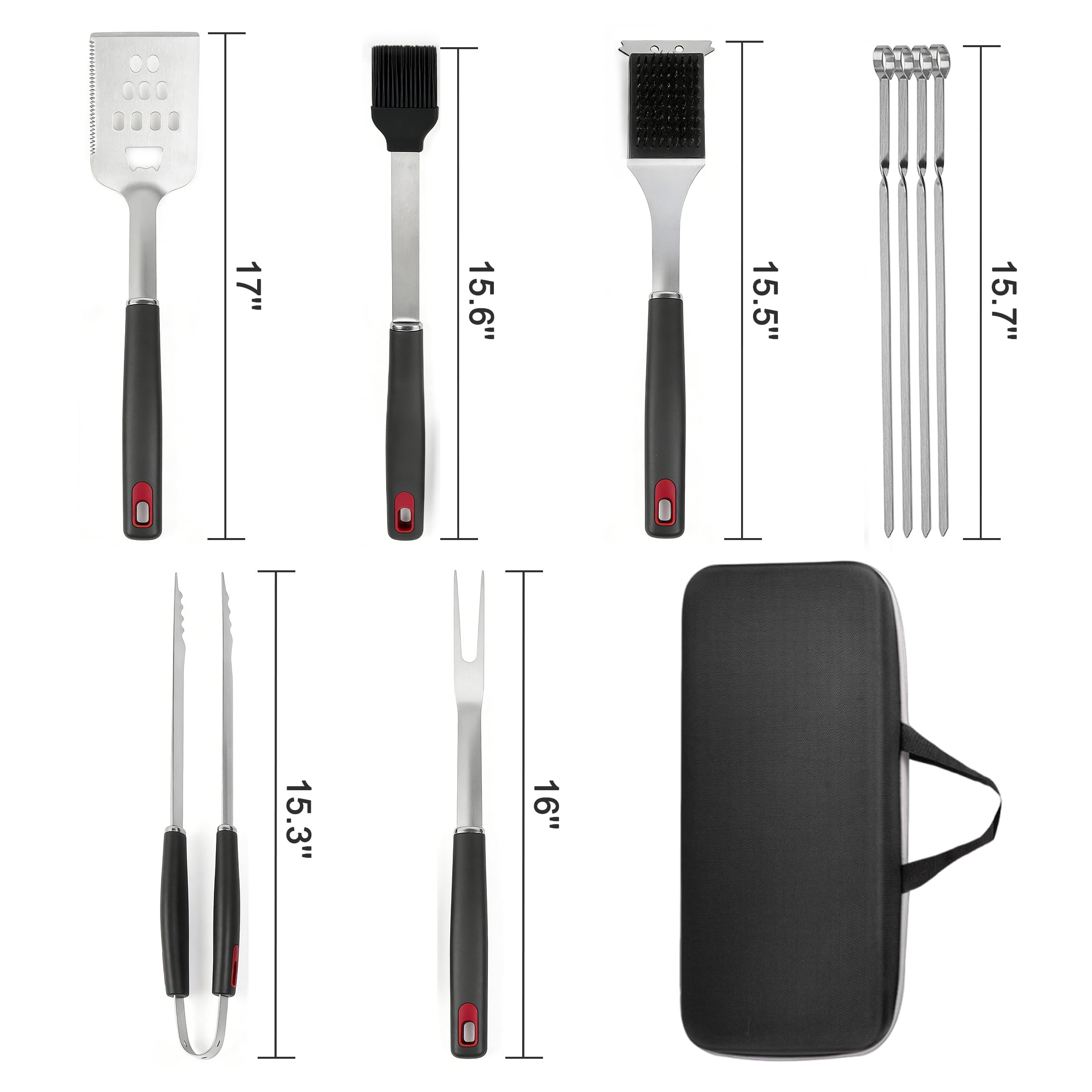 GARITIN 10-Piece BBQ Grill Accessories Set, Stainless Steel Grilling Tools and Utensils, Outdoor Grill Kit with Carry Case for Backyard, Camping and Grilling