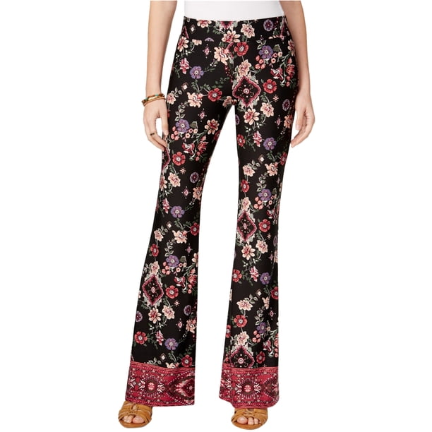 Pantalones de Pierna ancha BCX informales de punto floral para mujer negro grande
