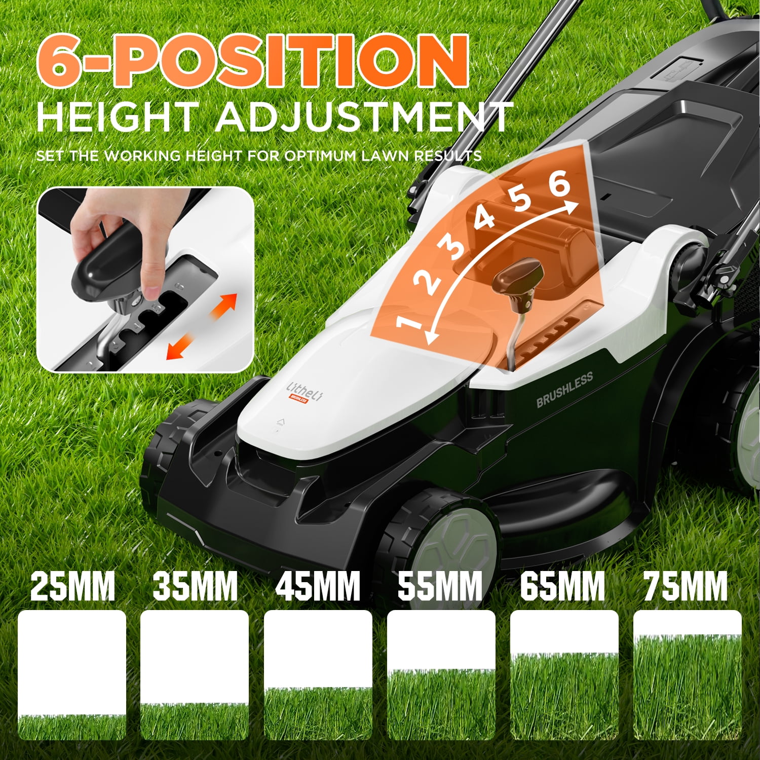Litheli 40V Cordless Electric Lawn Mower, 16-Inch, 6-Position Height Adjustment, Lightweight, With 2 x 4.0Ah Batteries, for Lawns & Gardens