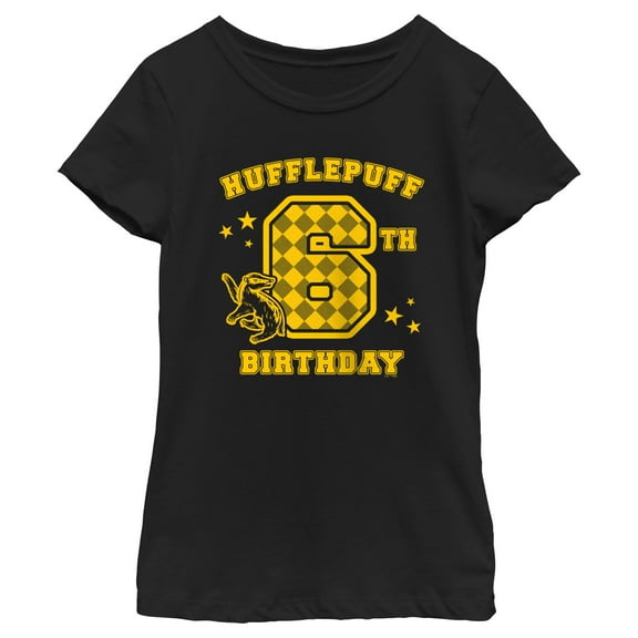 Girl's Harry Potter Hufflepuff 6th Birthday  Graphic Tee Black Large