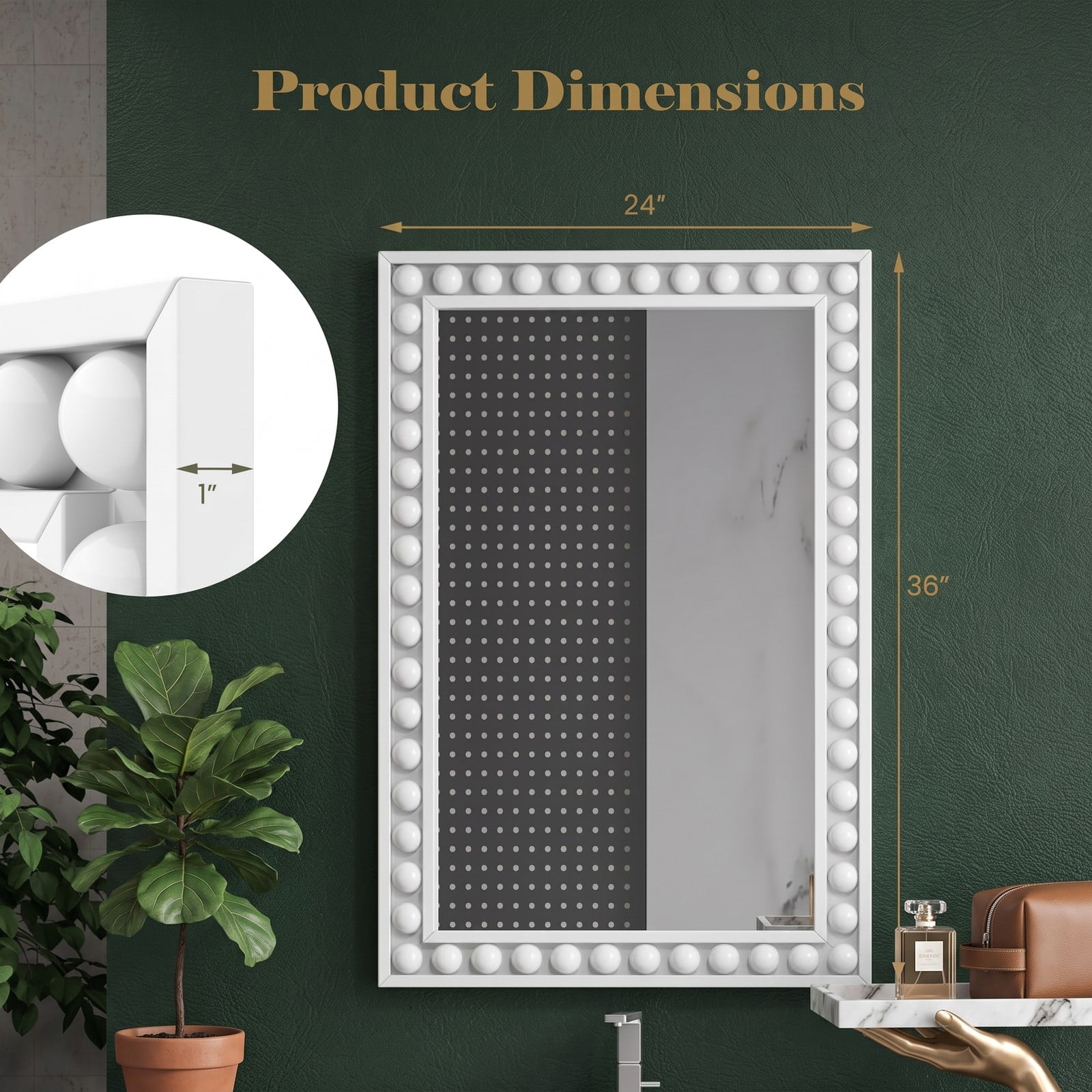 ALPULON 24 x 36 Inch Rustic Wall Mirror with Solid Wood Beaded Frame, Rectangle Vanity Mirror for Living Room Bedroom Bathroom Entryway Wall Decor, White