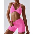 thumbnail image 6 of IBTOM CASTLE Workout Sets for Women 2 Piece Twist Front Halter Sports Bras High Waist Biker Shorts Exercise Gym Yoga Outfit Pink, 6 of 7