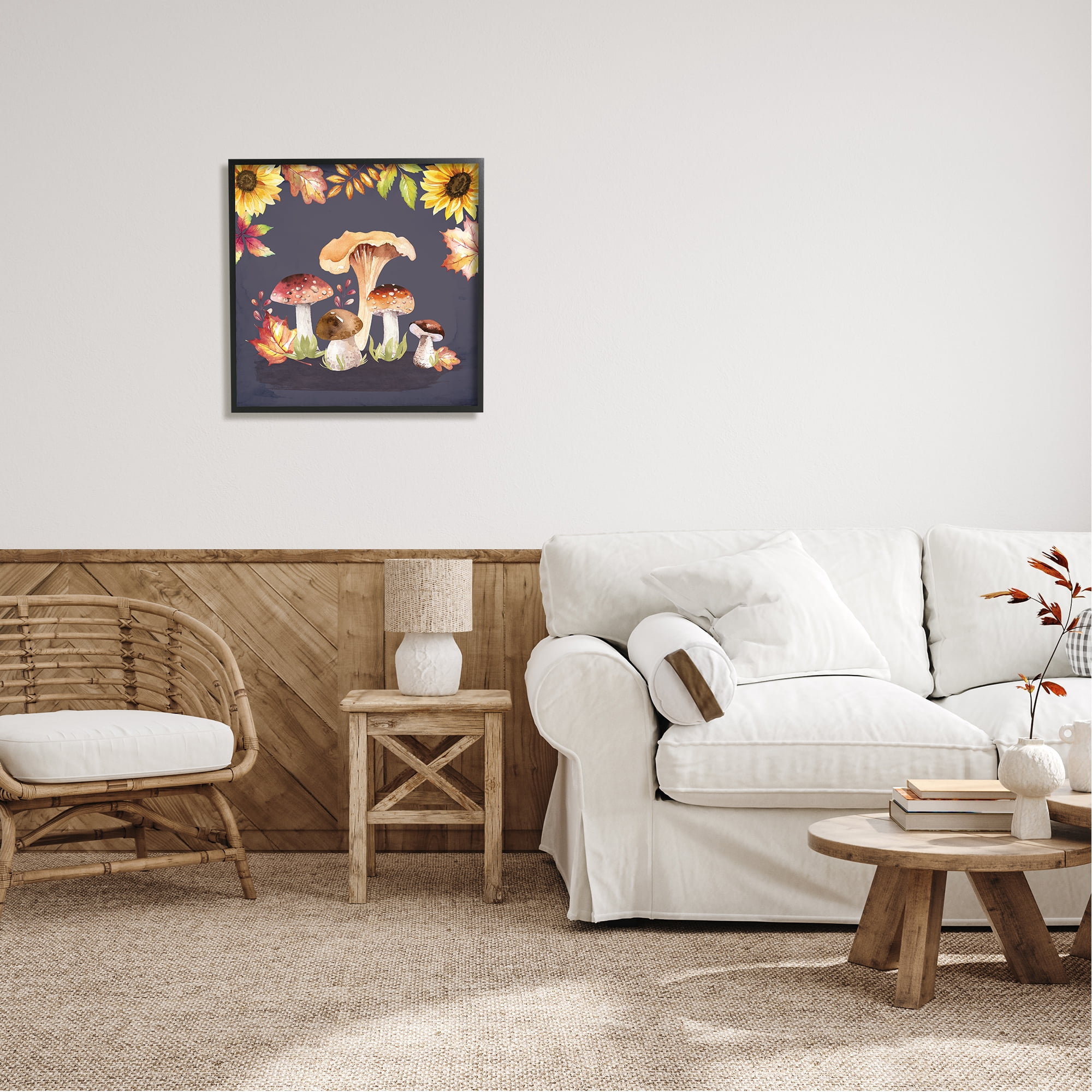 Stupell Woodland Mushrooms Autumnal Foliage Botanical & Floral Painting Black Framed Art Print Wall Art